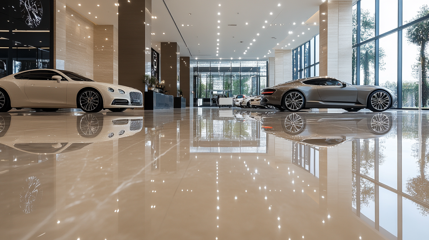 Luxurious indoor car showroom with sleek modern architecture