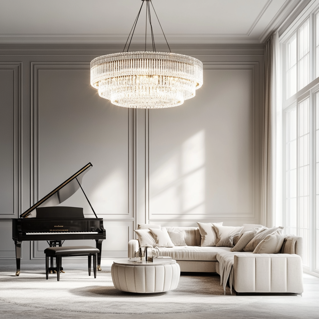 Luxurious modern interior design with piano and sofa