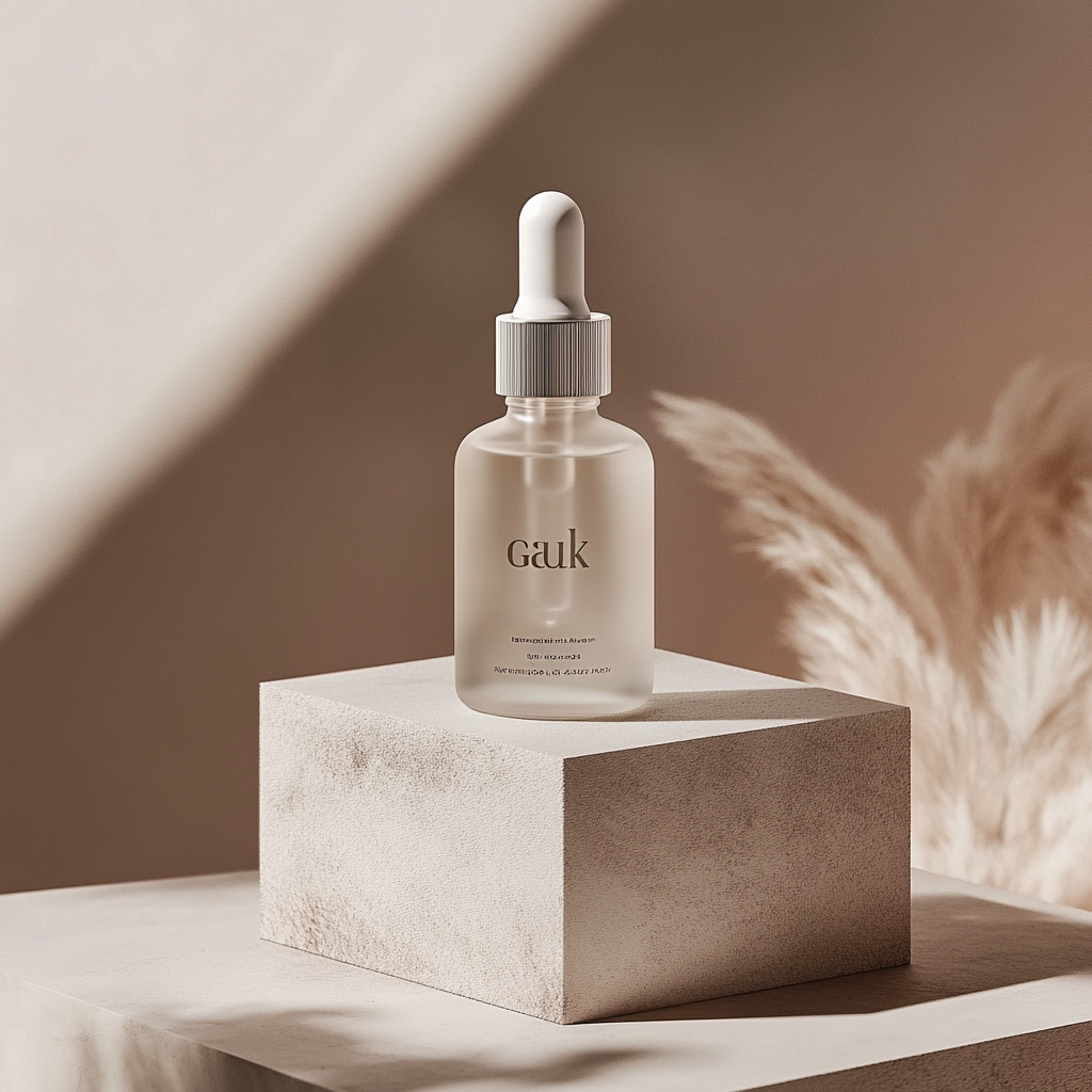 Luxurious packaging design for Gluk alkaline drops.