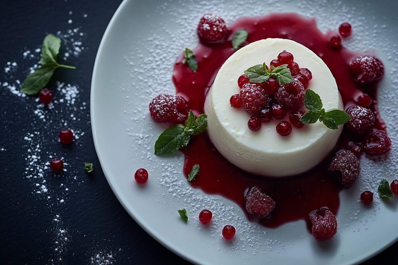 Luxurious panna cotta close-up shot Nikon Z7.