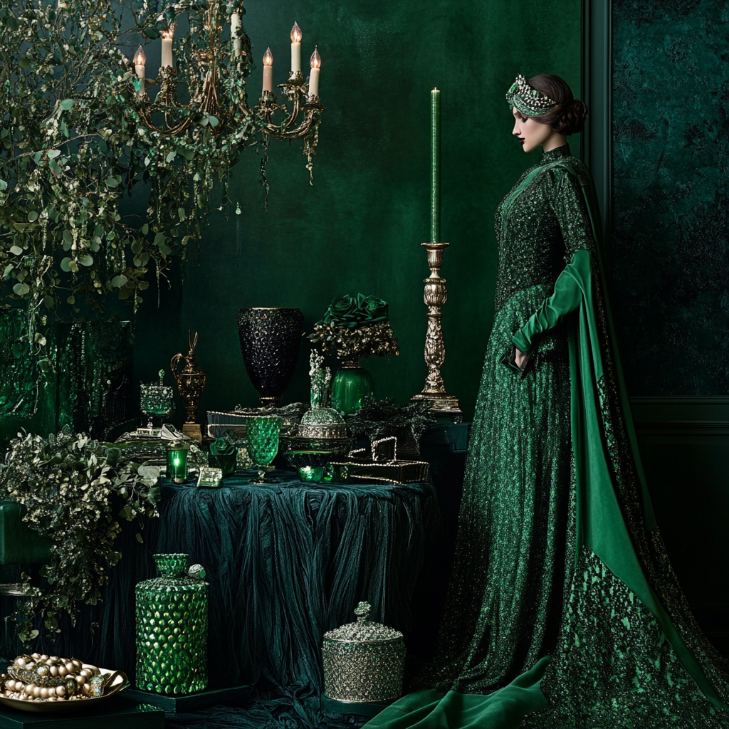 Luxurious scene with emerald beauty and prosperity theme.