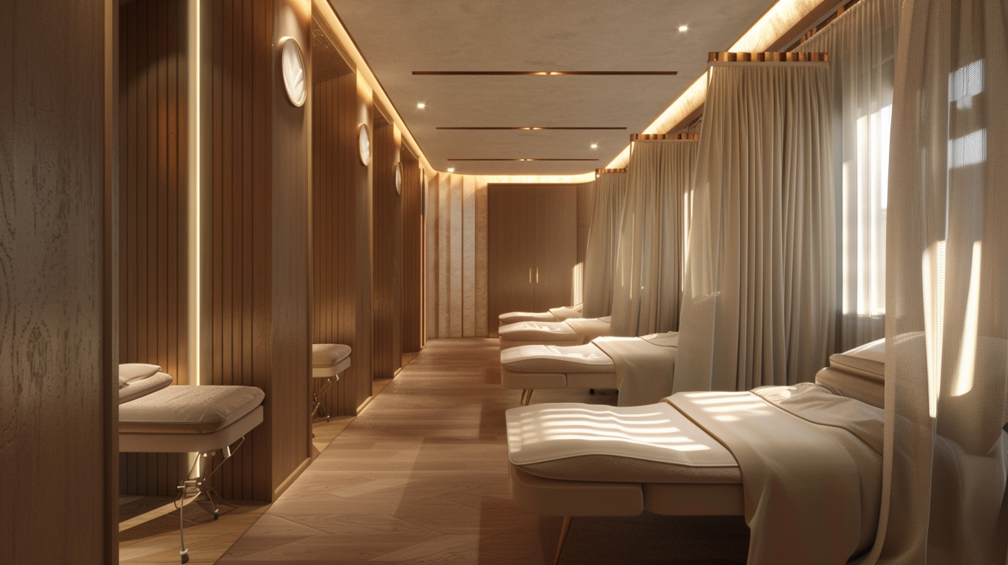 Luxurious skincare massage room with serene ambiance & lighting