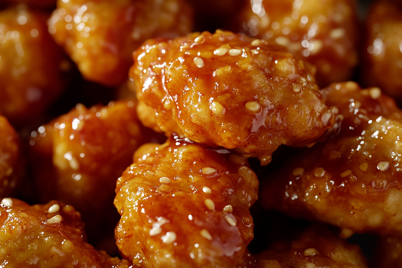 Luxurious top view of tempting honey garlic chicken.