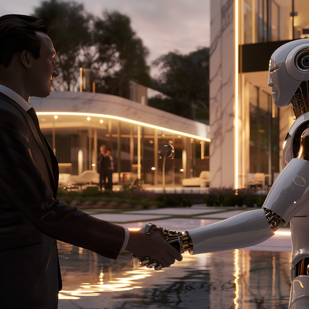 Luxury AI Bot and Customer at Modern Villa