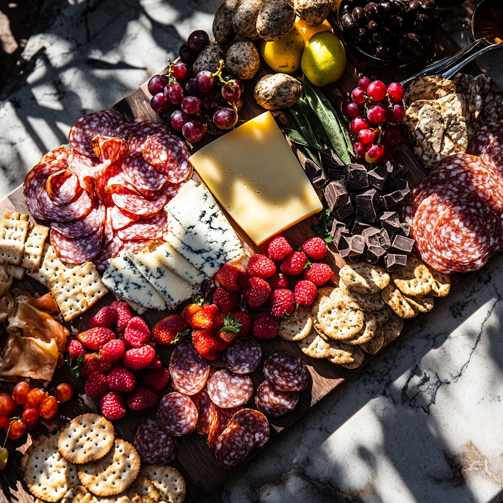 Luxury Charcuterie Board Catering: Elegant Top View Setup