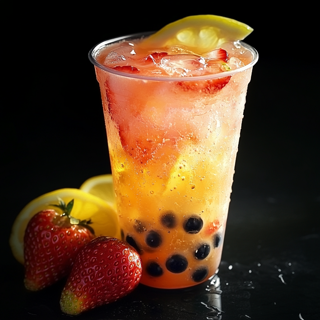 Luxury Strawberry Lemonade Iced Tea with Boba Photo