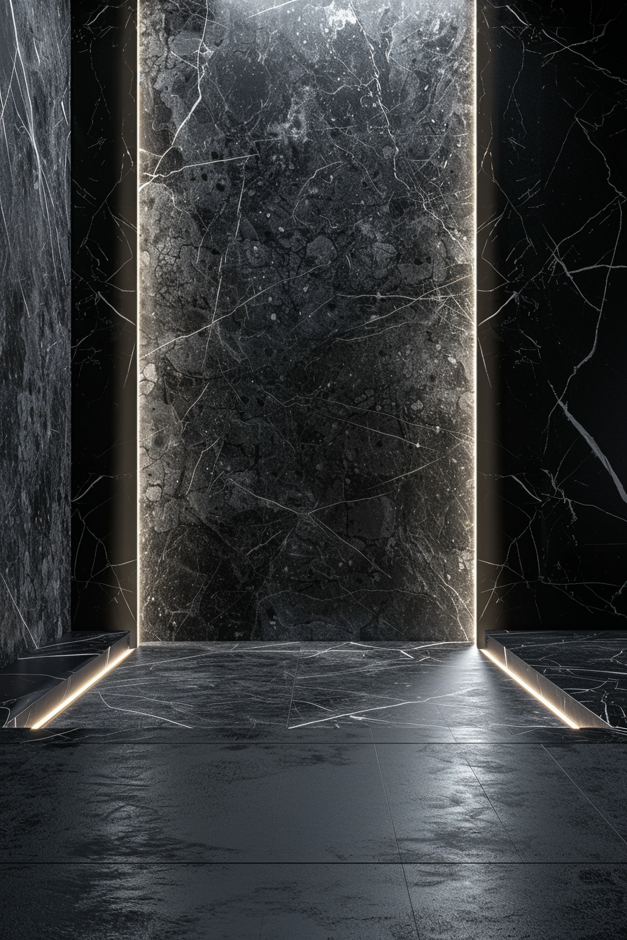 Luxury black marble wall and floor studio.