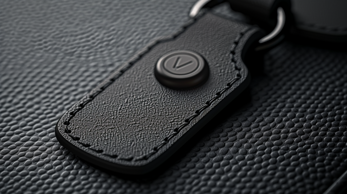 Luxury leather luggage tag with embossed logo.