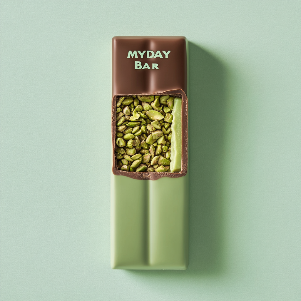 MYDAYS Kunafa Pistachio Chocolate Bar Label, 100g Net Weight