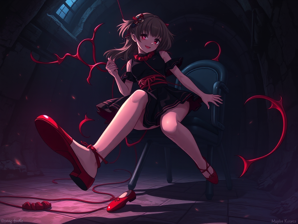 Madoka Kaname ensnared in eerie ballet flat dungeon trance.