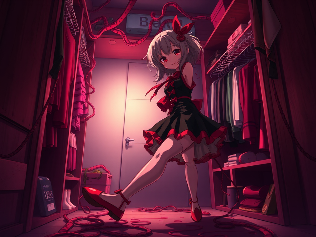 Madoka Kaname possessed by devilish ballet flats in closet.