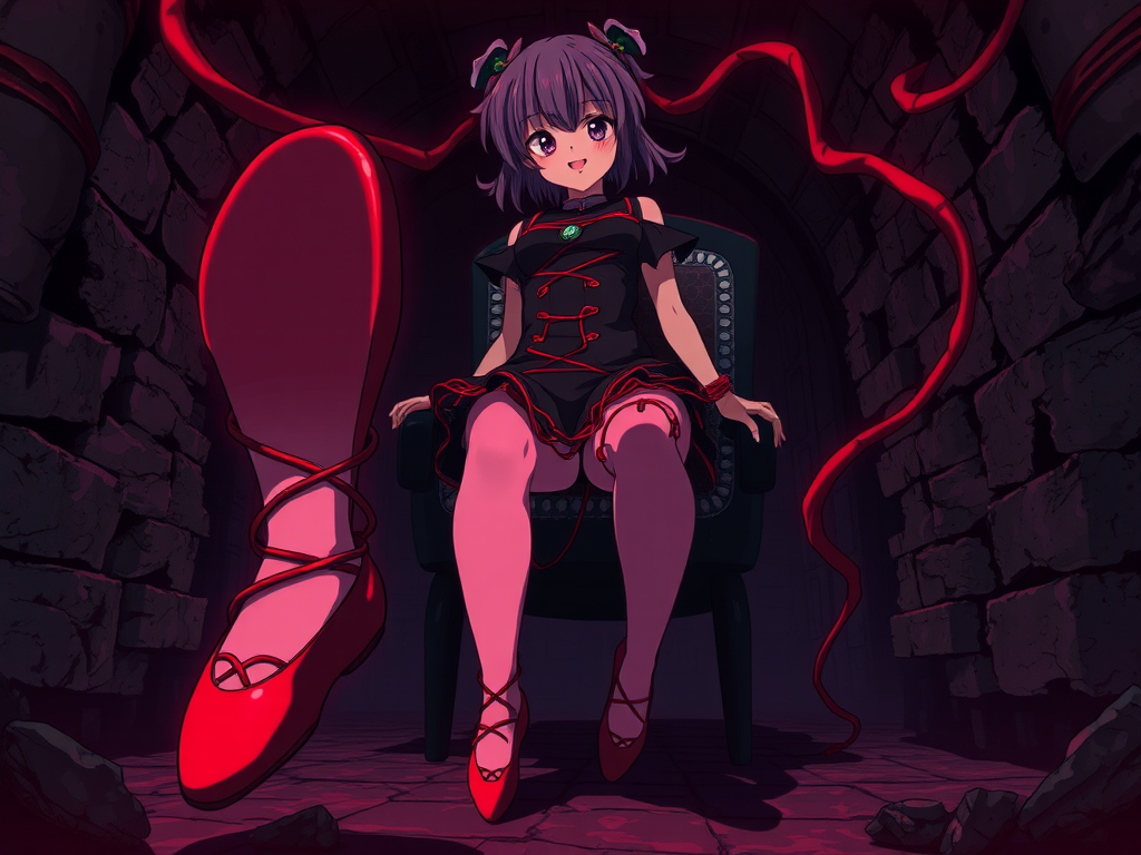 Madoka Kaname submits to seductive ballet flats in dark dungeon.