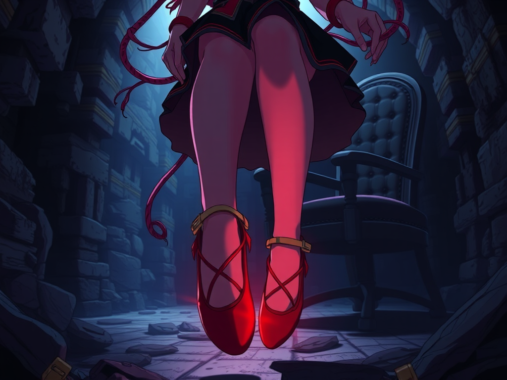 Madoka Kaname succumbs to dark ballet flats in dungeon.