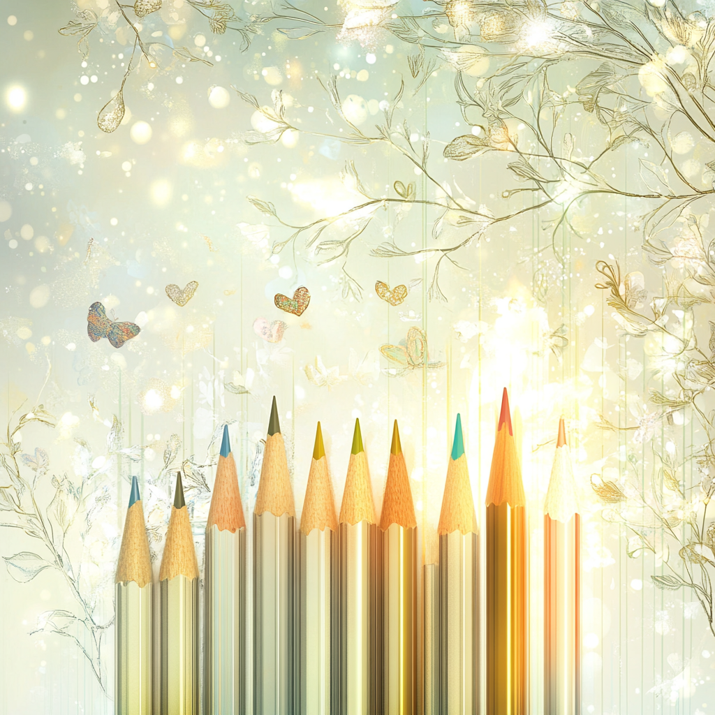 Magazine-worthy ad background for school pencil cases. Luxurious, dreamy.