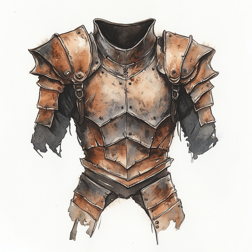 Magic armor crafted from demon hide in watercolor painting.