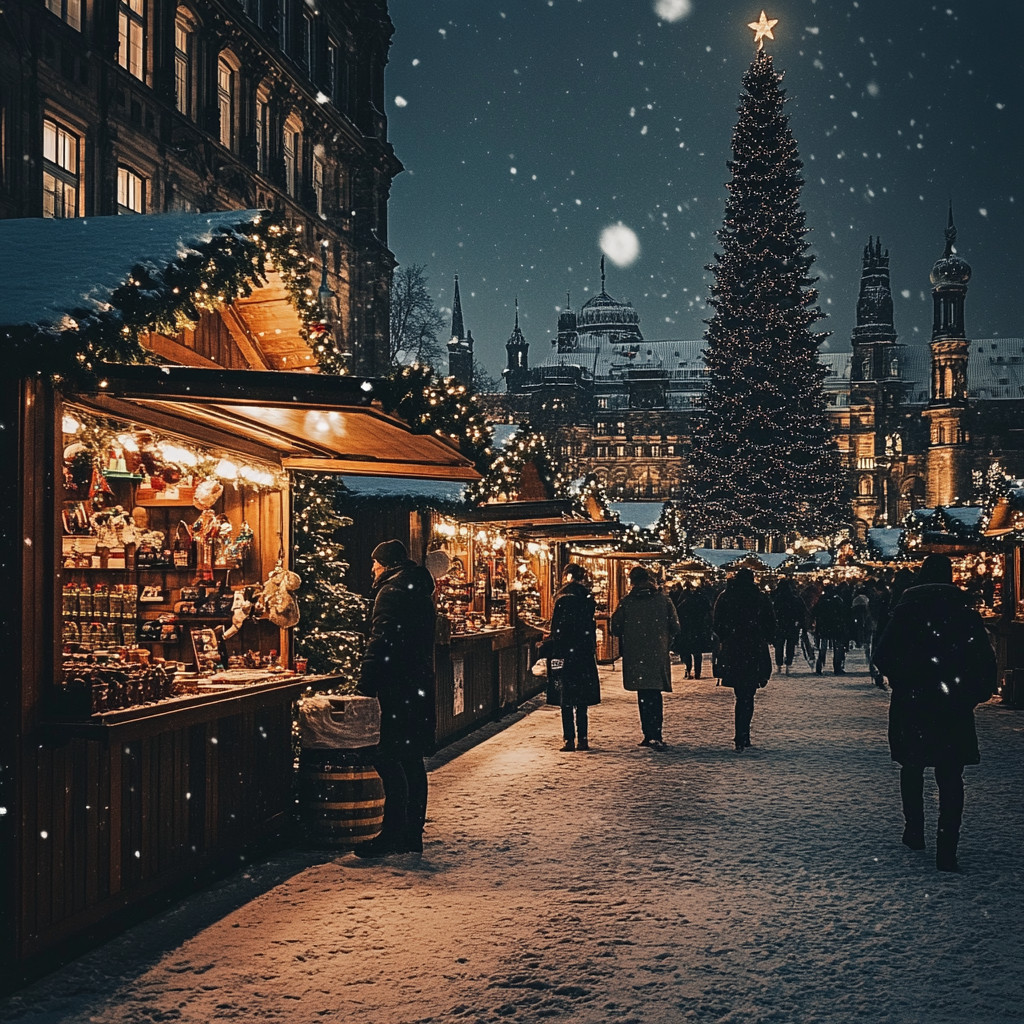 Magical Christmas Market in Hamburg at Night