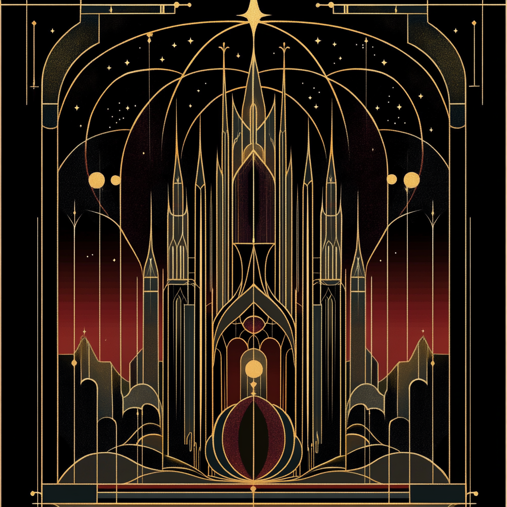 Magical Hogwarts Christmas scene with elegant art deco