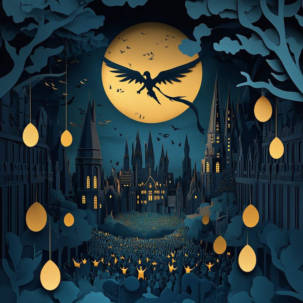 Magical Quidditch Match in Paper-Cut-Out Design