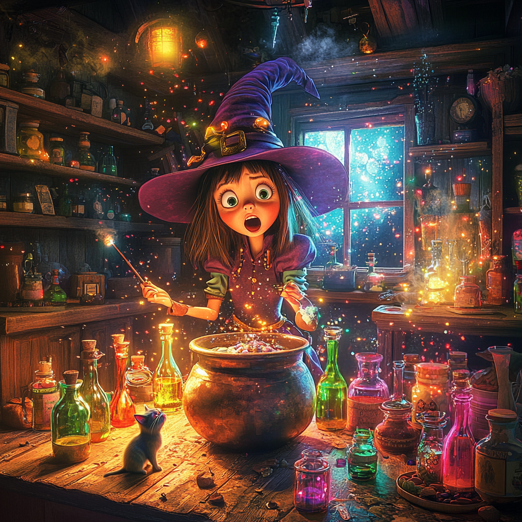 Magical Witch Mixing Potions in Enchanted House