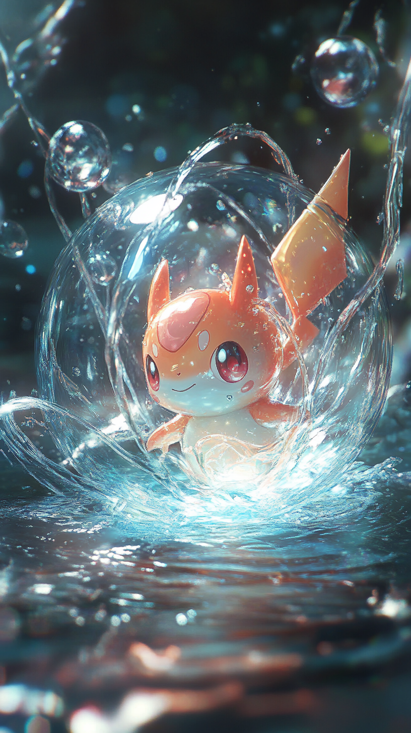 Magikarp emerges from egg surrounded by magical water swirls.