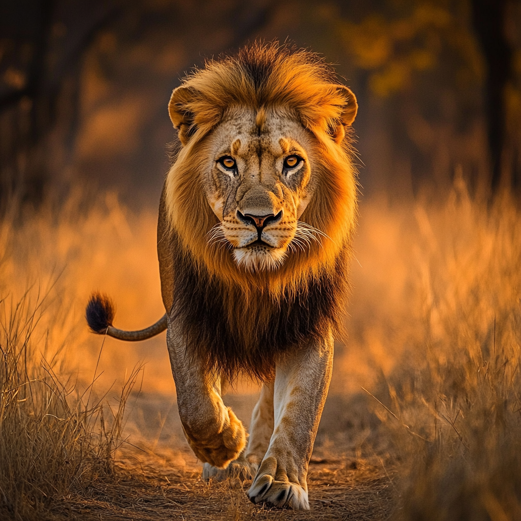 Majestic Asiatic lion in Gir National Park: Digital artwork