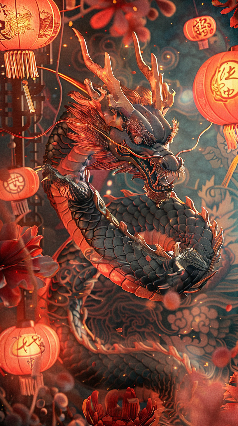 Majestic Dragon Chinese New Year Wallpaper Design Vibrant Colors