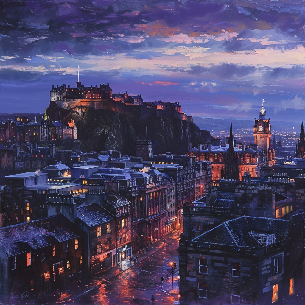 Majestic Edinburgh Castle Overlooking Old Town Twilight Sky