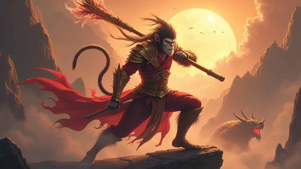 Majestic Monkey King Wukong in Dynamic Battle Stance