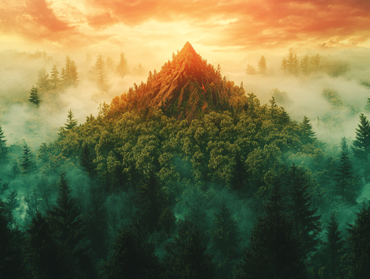 Majestic Mountain Peak in Enchanted Forest