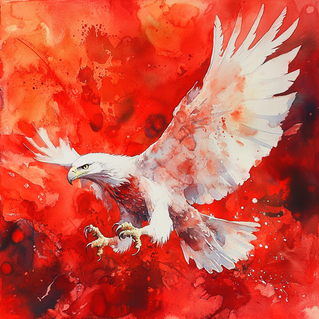 Majestic White Eagle Against Fiery Red Background