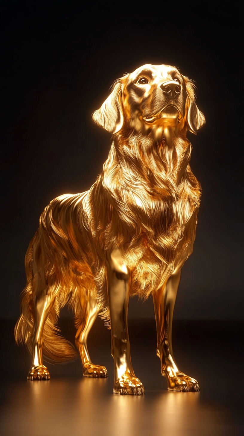 Majestic golden dog with luxurious, detailed fur shines brilliantly.