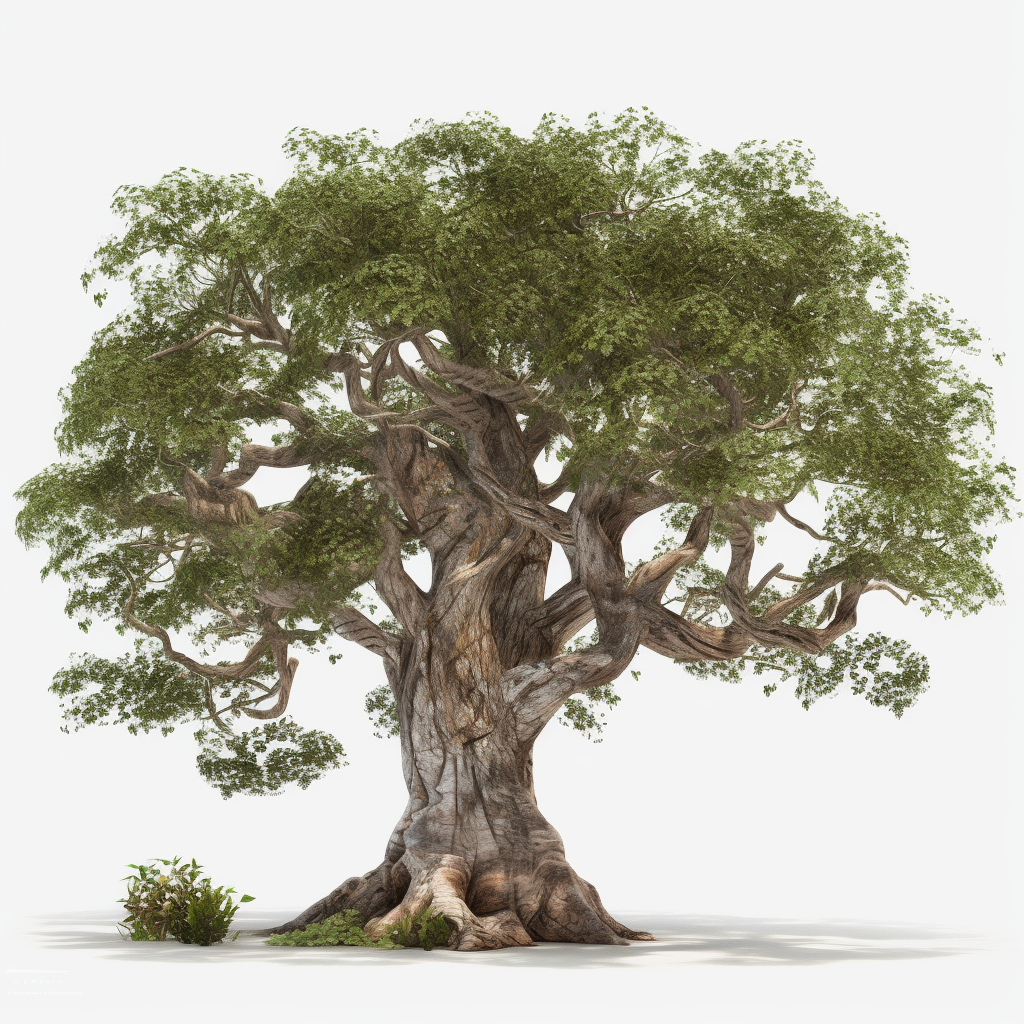 Majestic tree with green leaves on white background