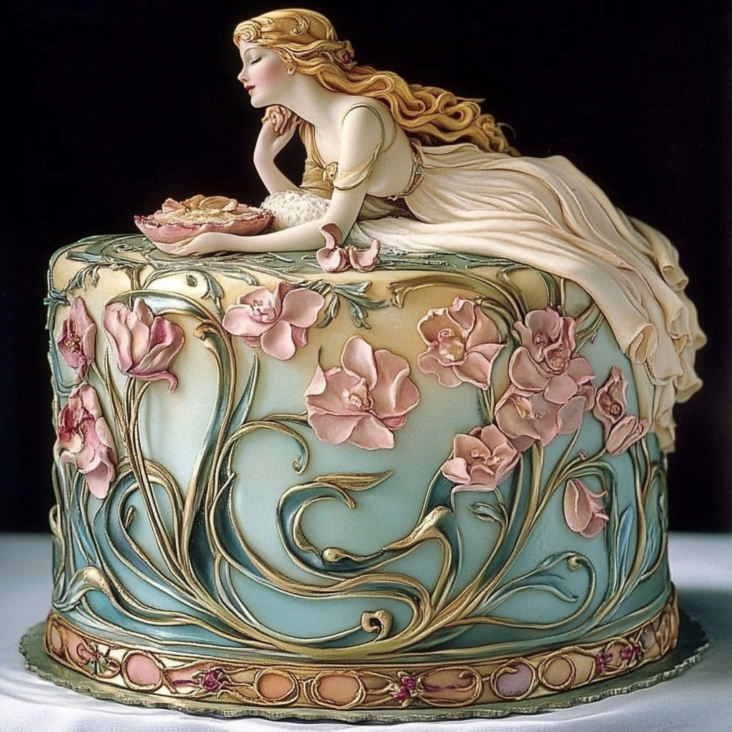 Making cake for stranger in Art Nouveau style.