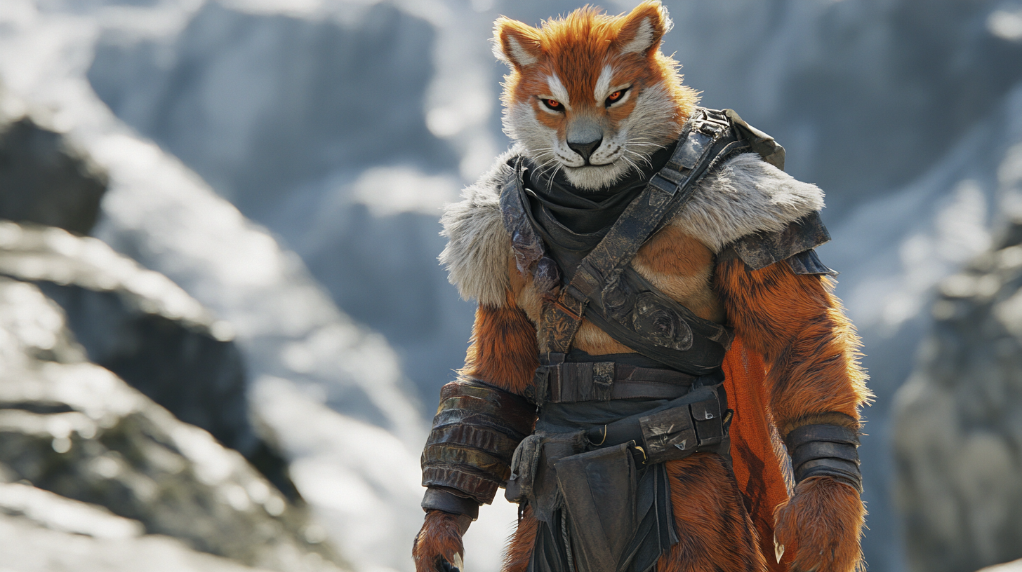 Male Leonin Fighter Walking Orange Fur