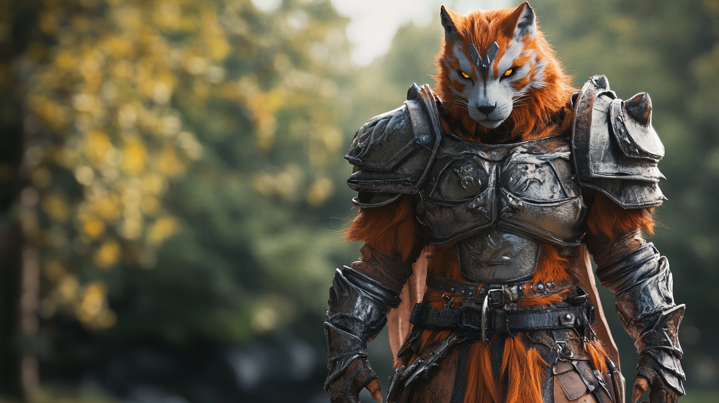 Male Leonin Fighter in Fantasy Armor Walking