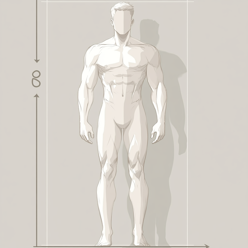 Male body image, 160cm height, realistic proportions, balanced structure.