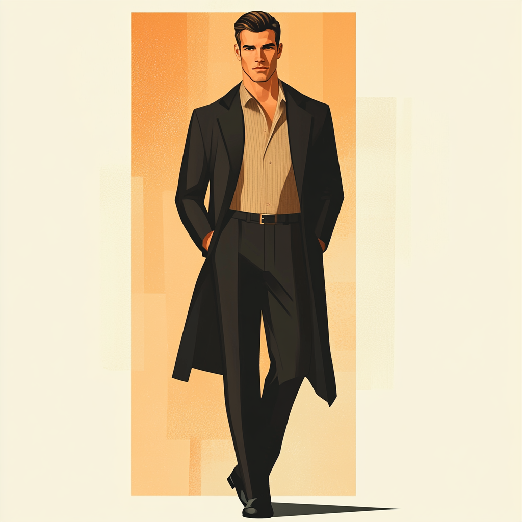 Male fashion model in art deco and pop art illustration