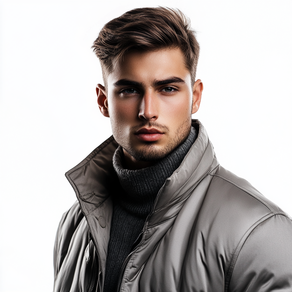 Male model in classy golf clothing and jacket pose.