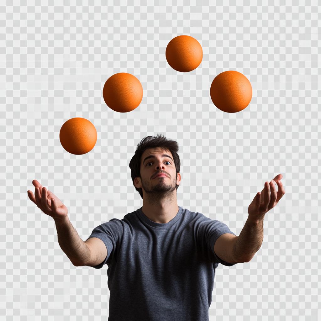 Man Juggling Three Balls on Transparent Background 