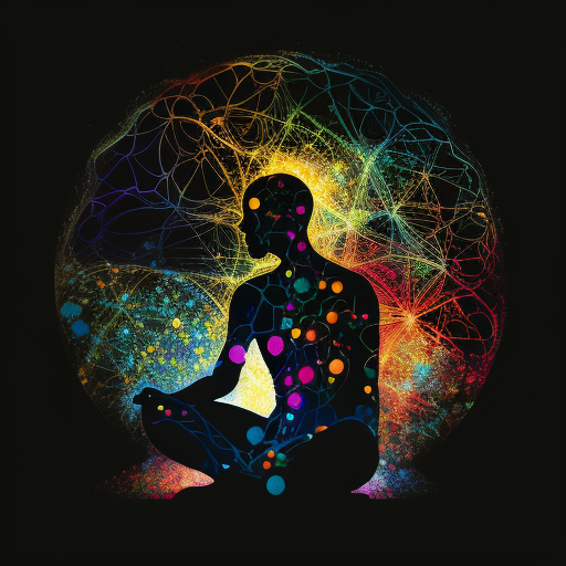 Man Meditating with Energy Channels and Cosmic Background