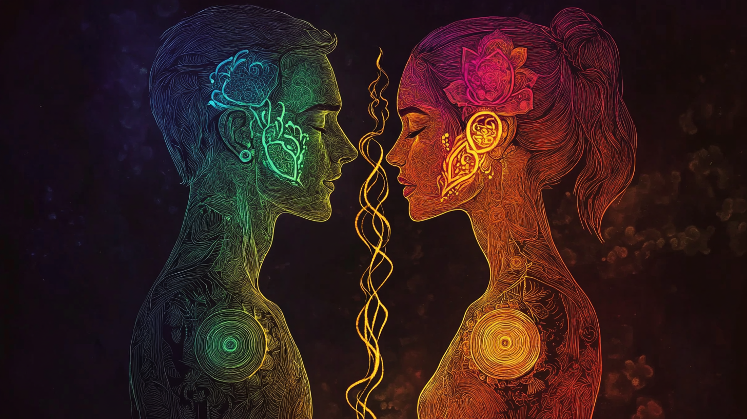 Man and Woman Chakra Energy Exchange Illustration