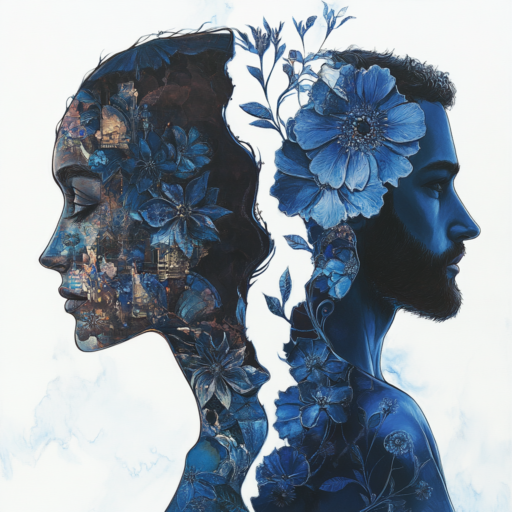 Man and Woman in Detailed Geometric Profile Portrait