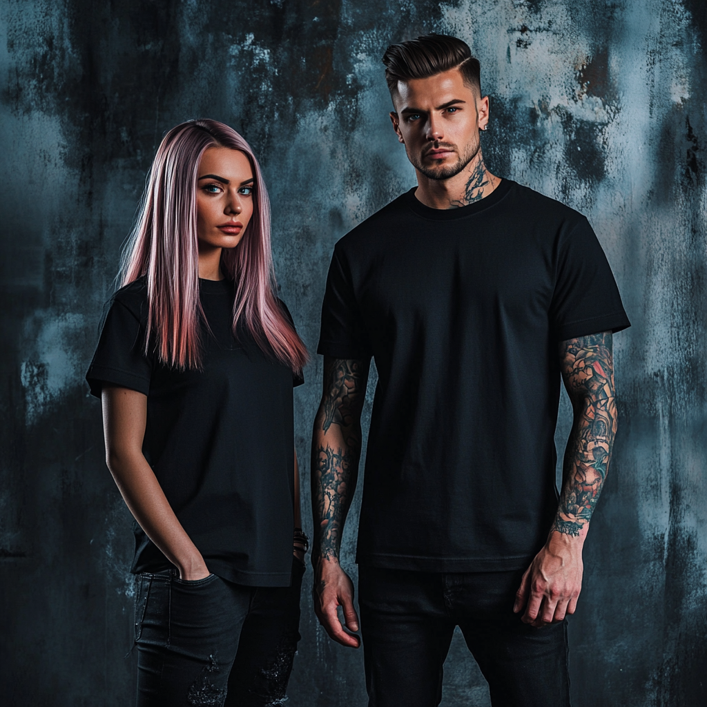 Man and woman in gothic style - T-shirt mockup