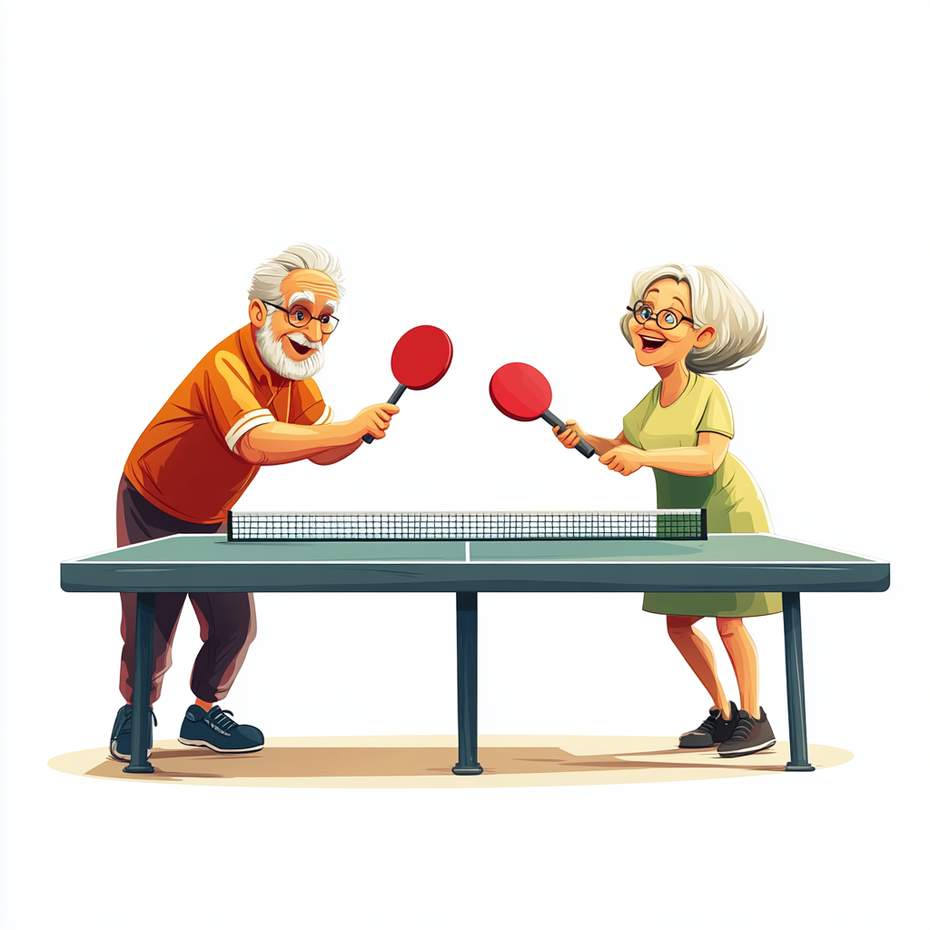 Man and woman playing ping pong, 50s, cartoon style