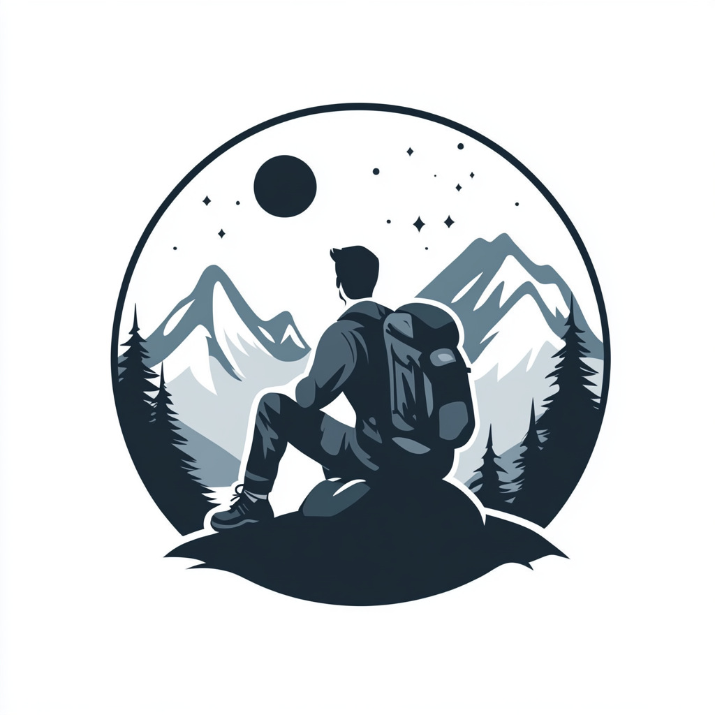 Man camping under moon with mountain backdrop vector.