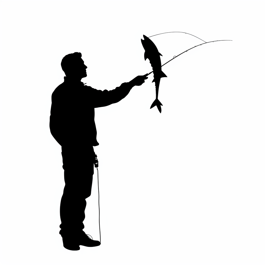 Man fishing with black and white vector style image.