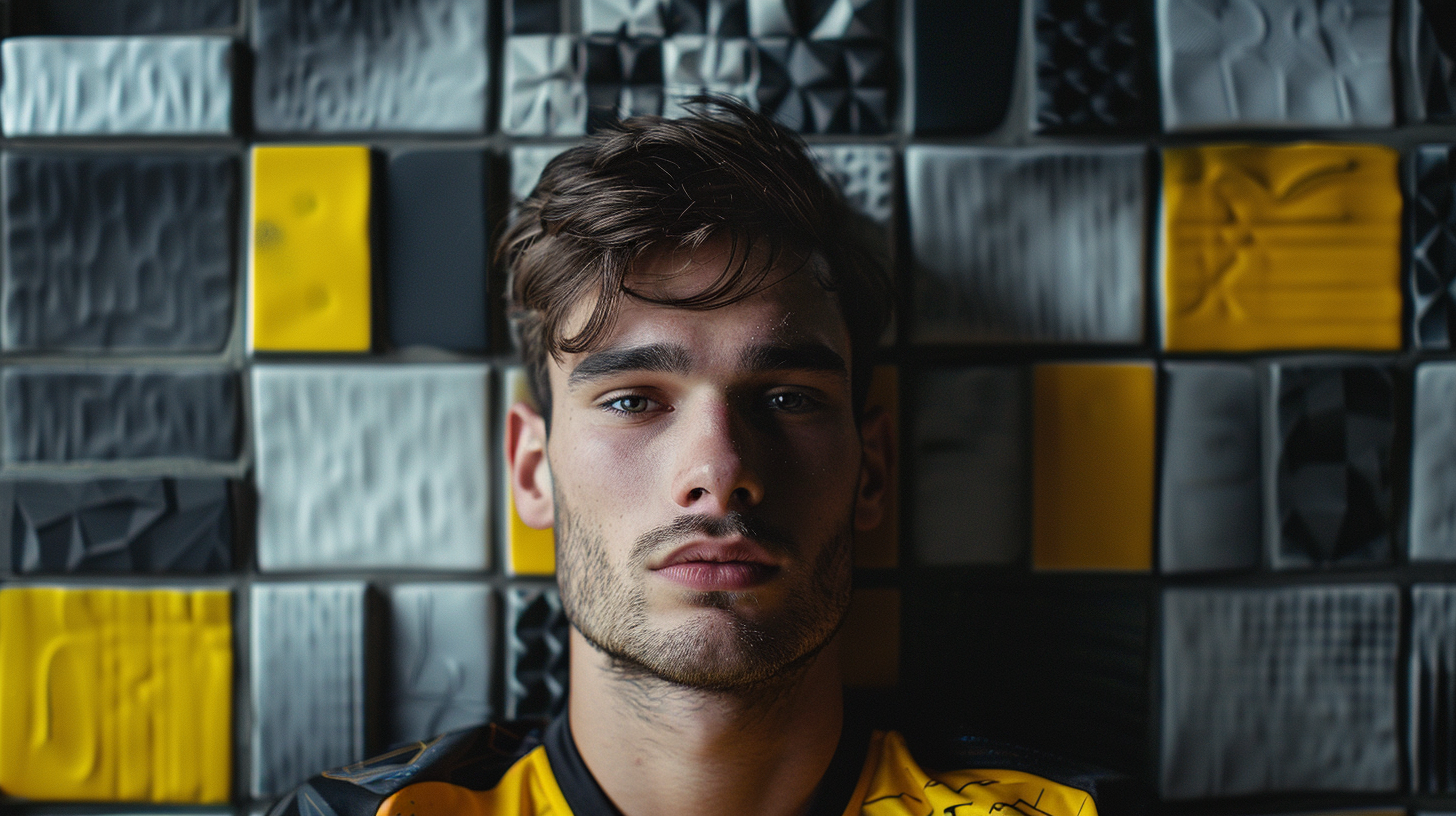 Man in Black and Yellow Soccer Jersey on Gray Tiles