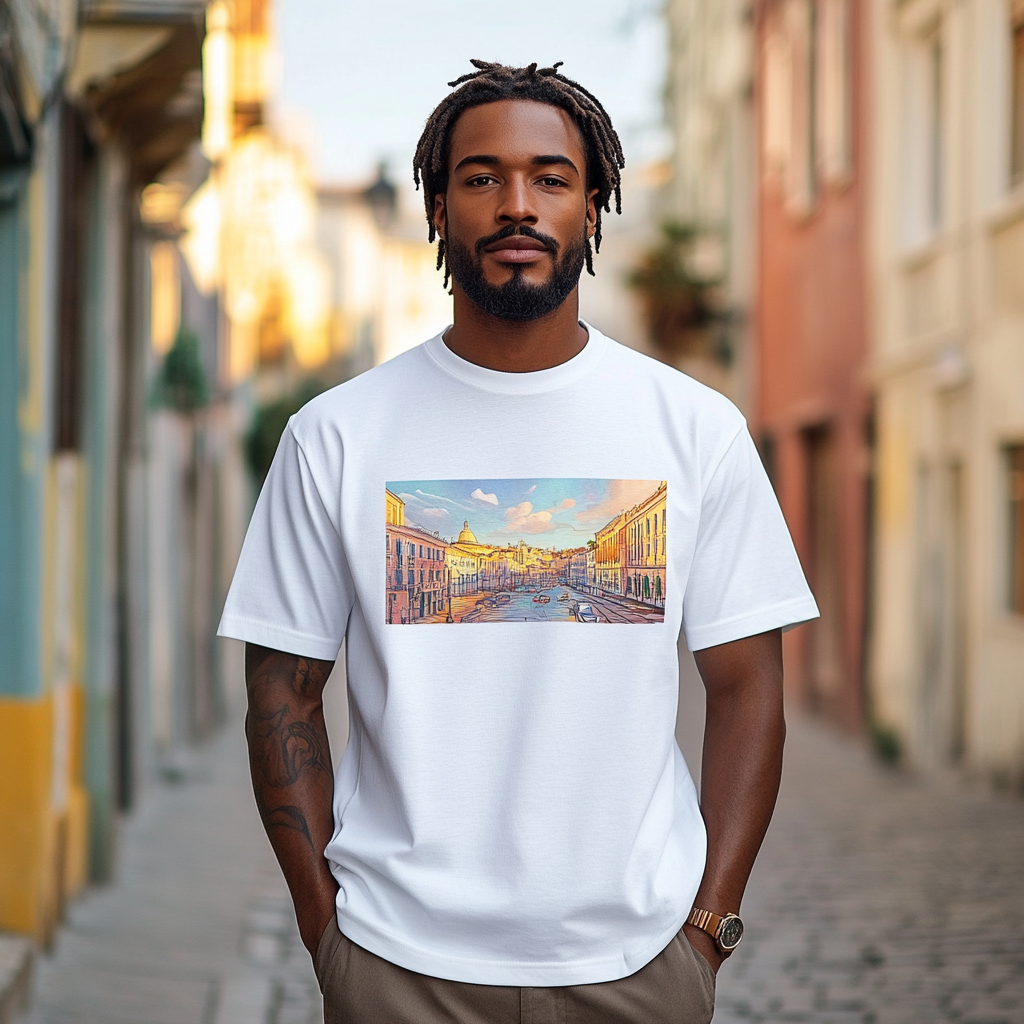 Man in White T-Shirt on Urban Street