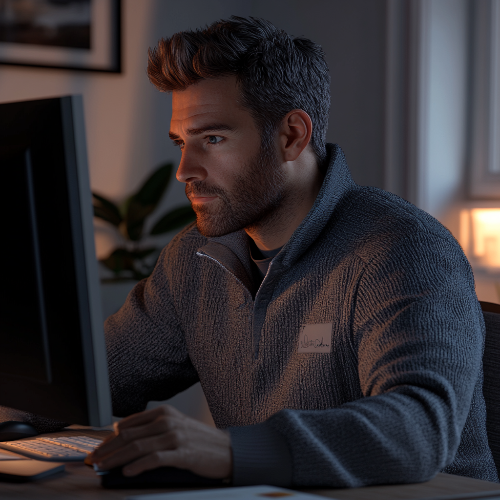 Man in mid 30's planning legacy at computer.