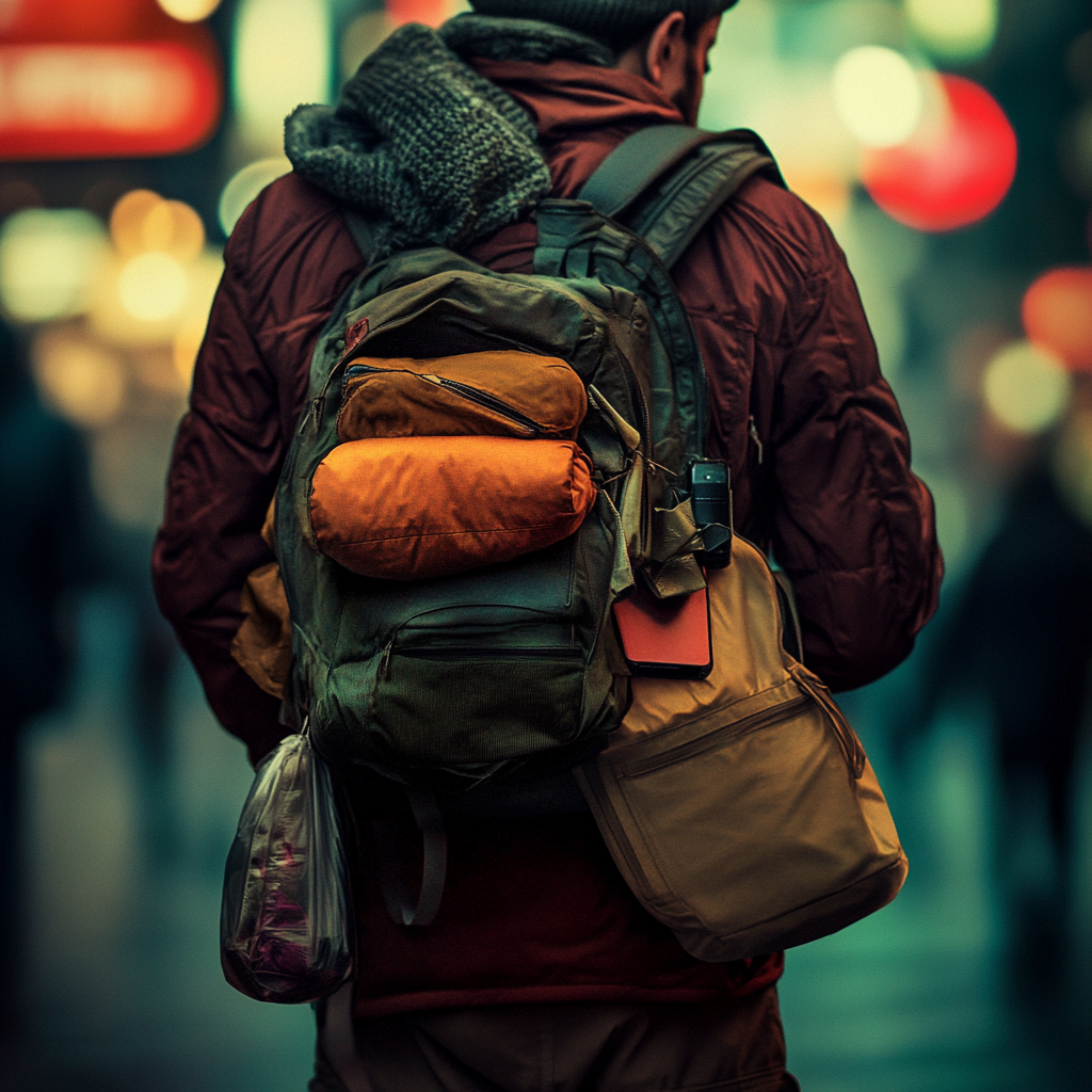 Man on Street: Juggling Bags and Mobile Phone